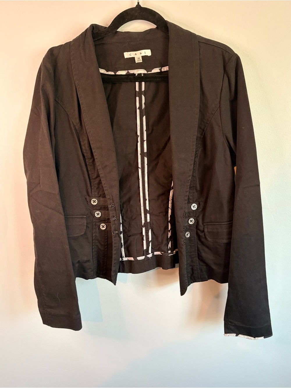CAbi Black Cotton Blend Open Front Blazer Jacket